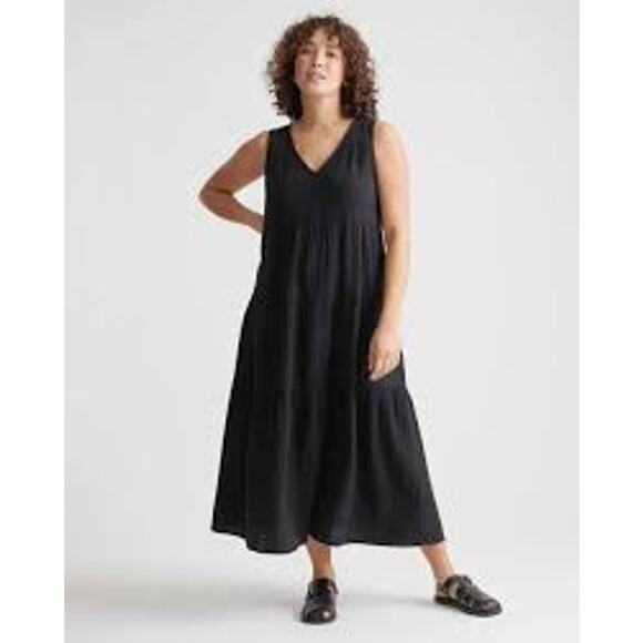 Quince Dresses & Skirts - Quince 100% Organic Cotton Gauze Tiered Maxi Dress Black Size Large NWT Boho